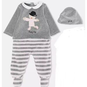 Fendi kids original gray pink 2 piece velour footie hat 0-3 month